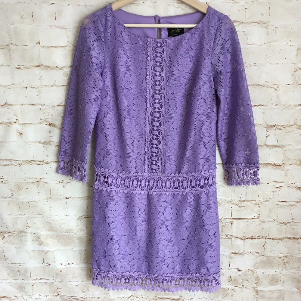 Laundry by Shelli Segal Women's Size 0‎ Purple Lace 3/4 Sleeve Dress